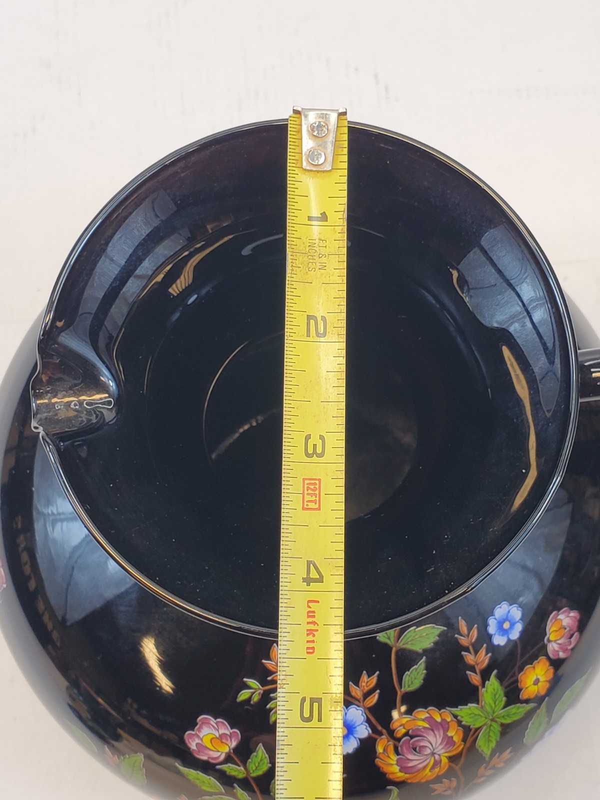 Italian Pitcher Home Decor 9.5” Tall Vintage Black Floral By Ardalt