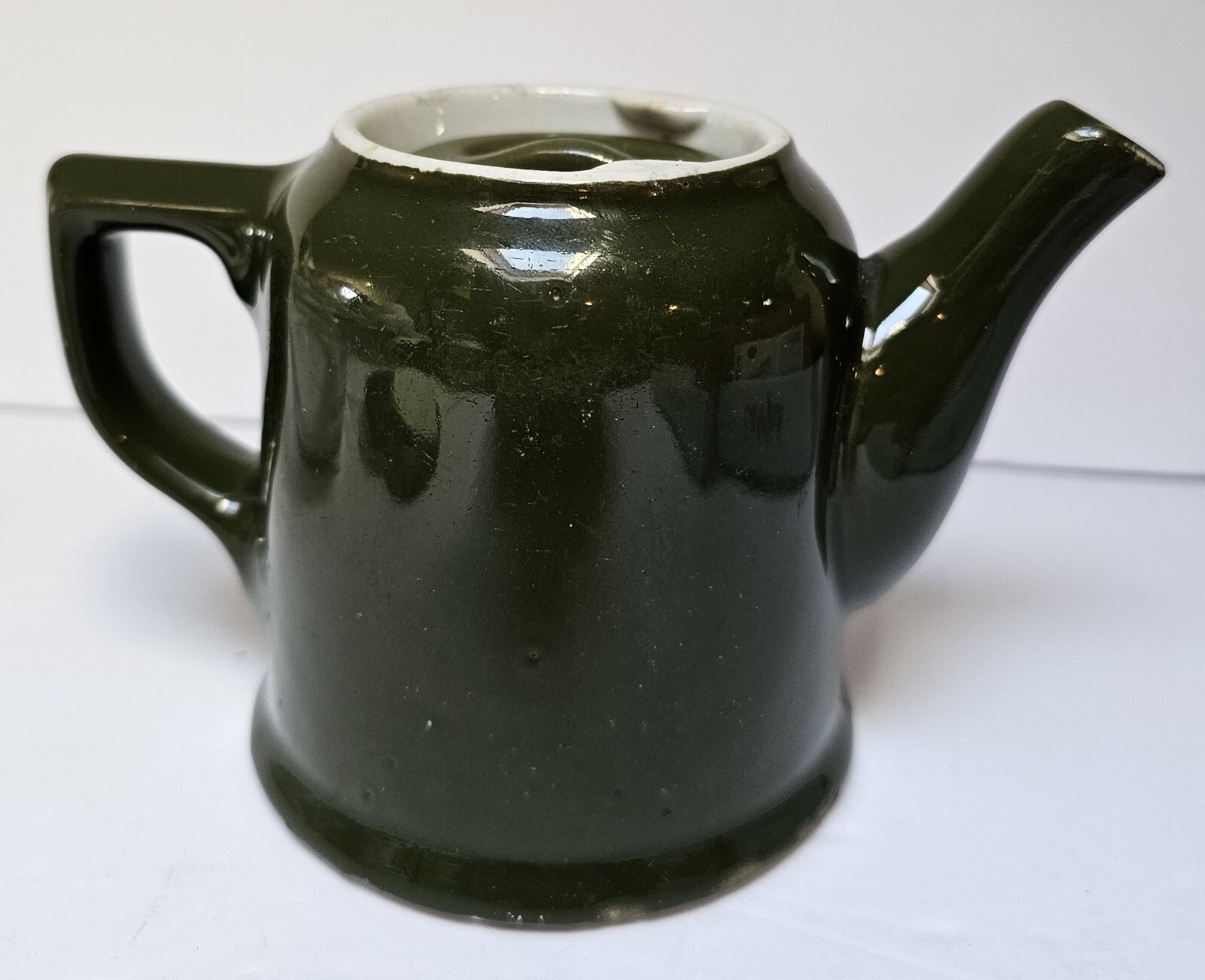 HALL Tea Pot Lidded Dark Green 3.75″ Used Condition