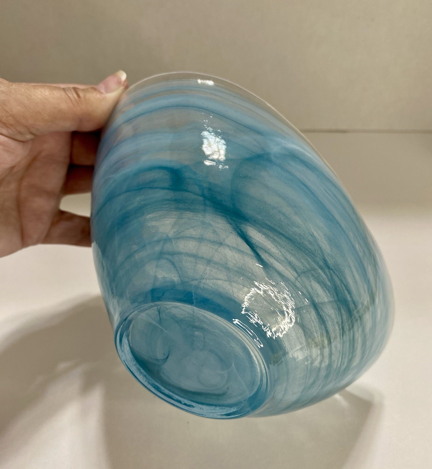 Artistic Accents Blue Swirl Oval Art Folded Glass Serving Or Decor Bowl Turkey
