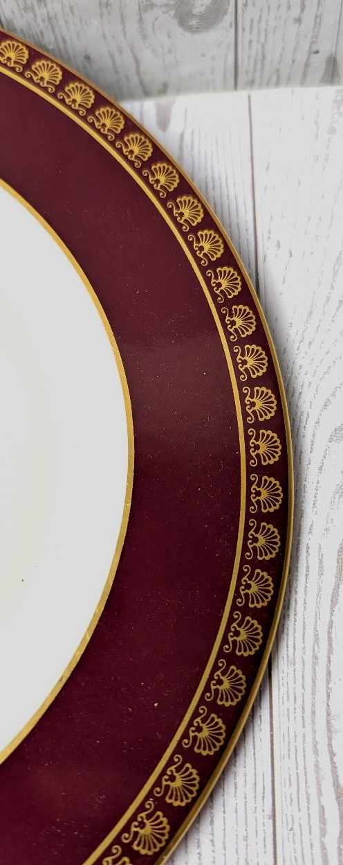 Mismatched Vintage China Plates Party Bridal Wedding Showers Burgundy Gold Trim