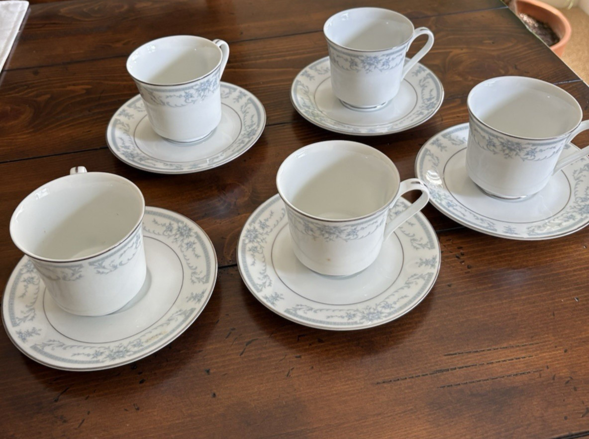 Blue Whisper China By Sheffield-Coffee/Tea Cup & Saucer Replacements (5) – 1985
