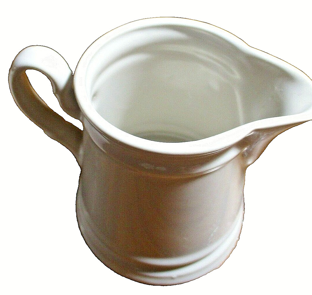 White Creamer & Sugar Bowl w/Copper-Tone Lid Vintage Original Farmhouse M25