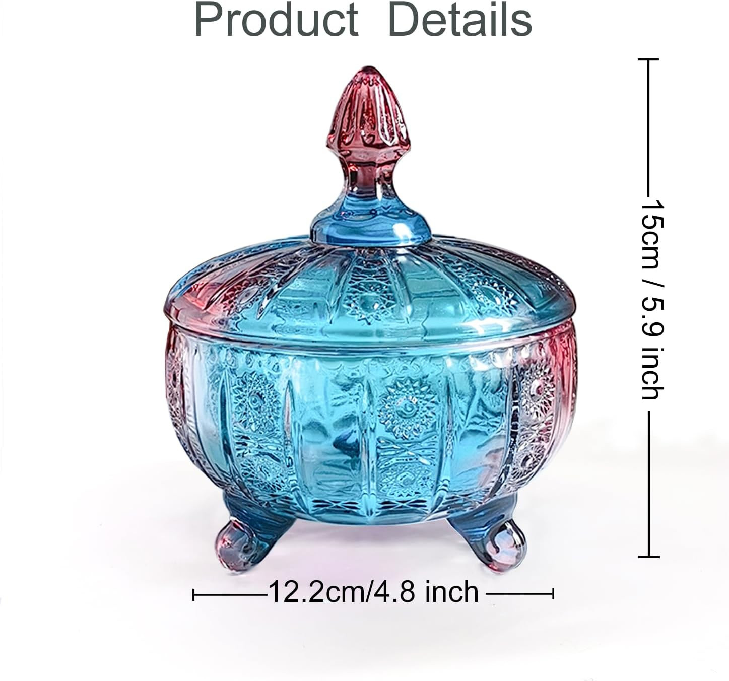 Purple-Blue Glass Candy Dish with Lid,Embossed Candy Jar with Lid 16Oz,Vintage