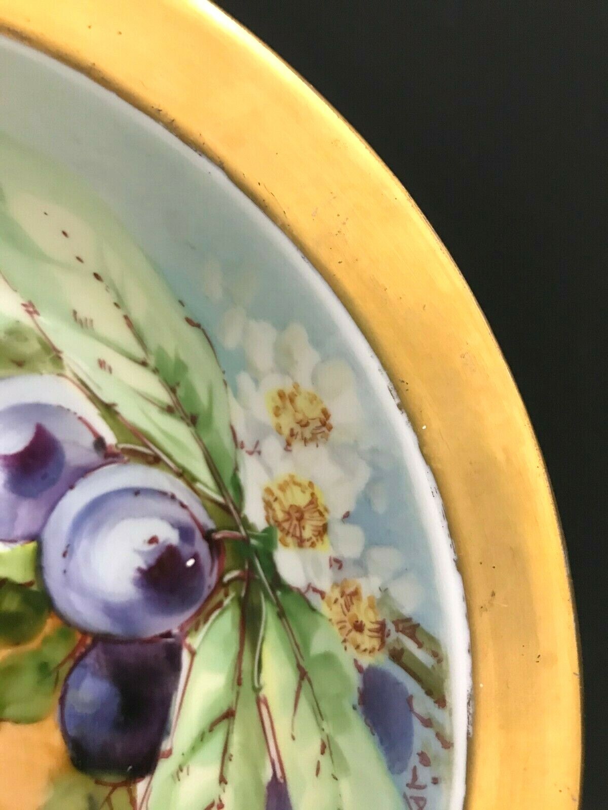O&EG Royal Austria Berries Floral Serving Bowl w 6 Berry Bowls Set Artist Signed