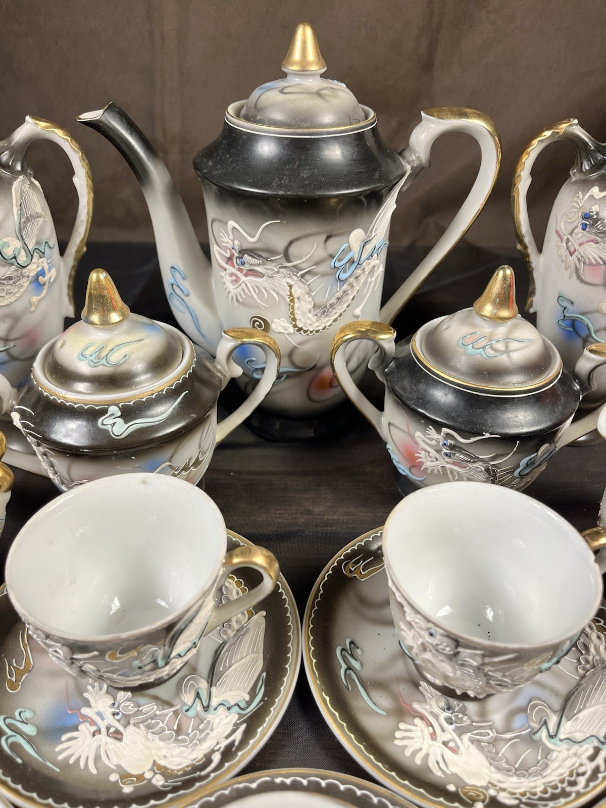 Large Vintage Dragonware Moriage Tea Set Hand Painted Fine China From Japan