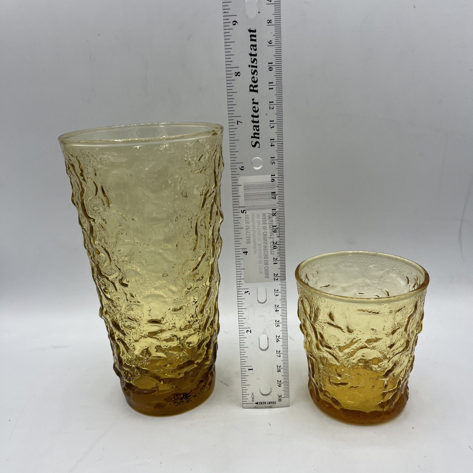 Vintage Mid Century Modern Twelve Piece Textured Amber Glass Plate & Cup Set