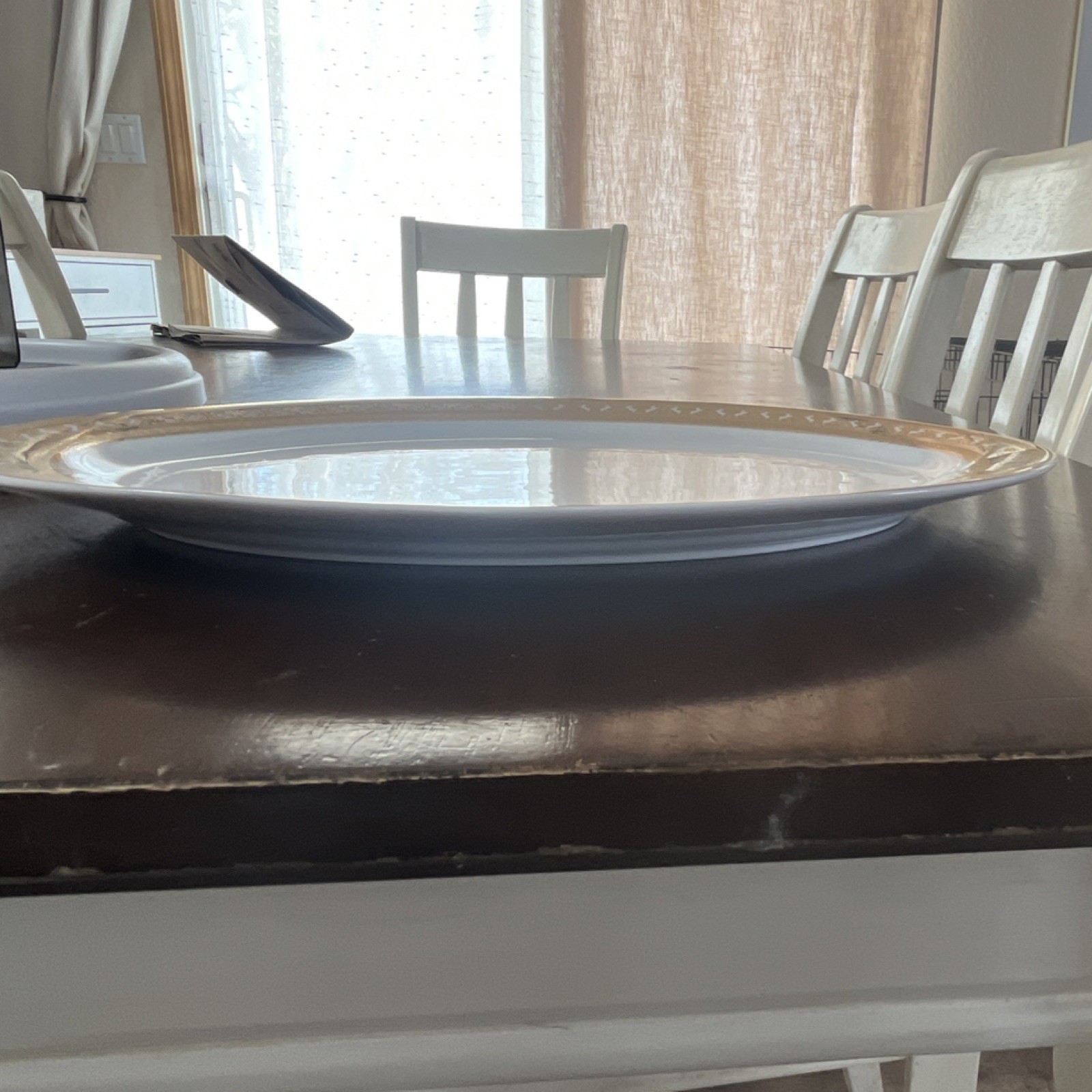 Fine Porcelain Oval White Platter Gold Decorative Border Glossy Used