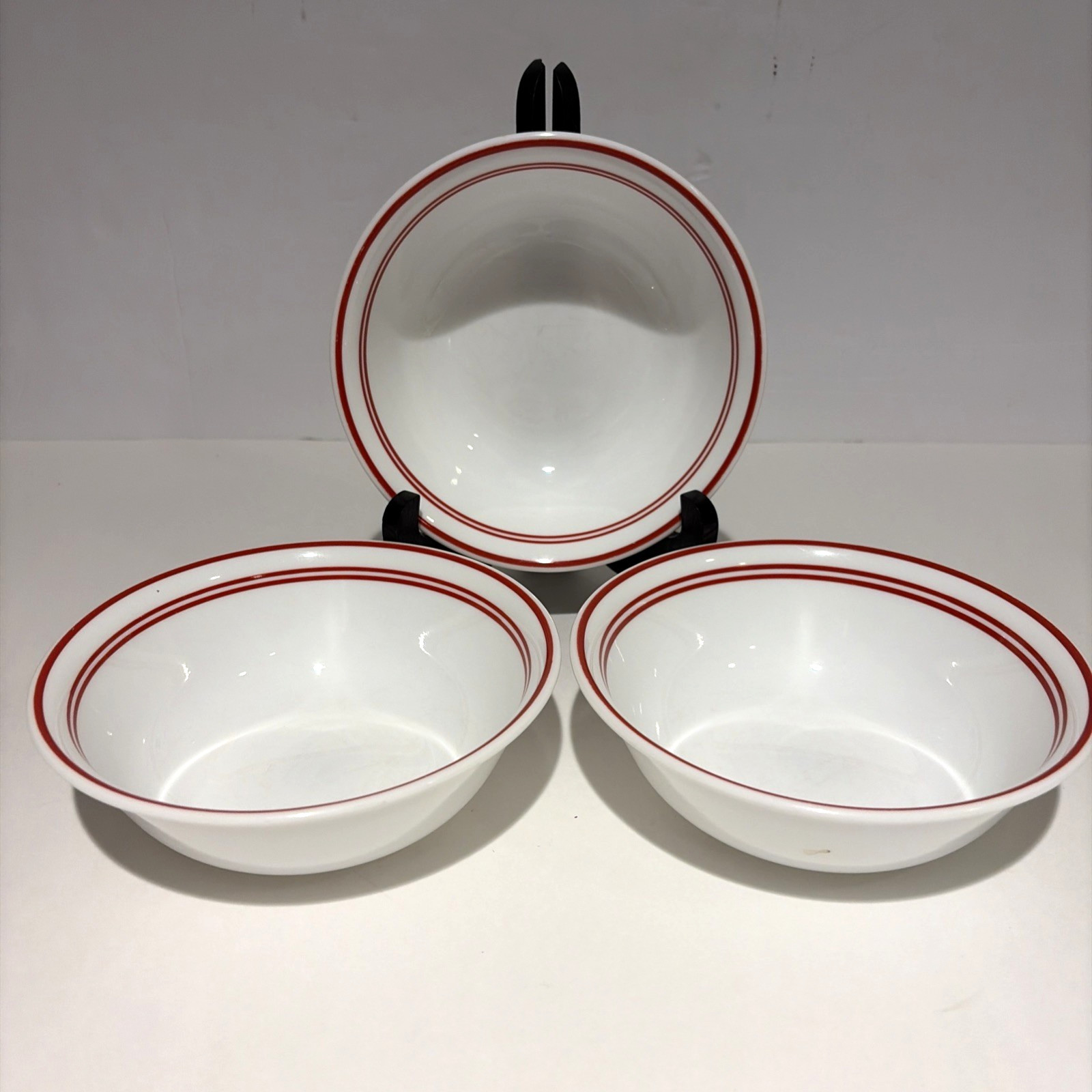 Corelle Classic Cafe Red Soup Cereal Bowls 6.25″ Stripes Set of 3 Made In USA