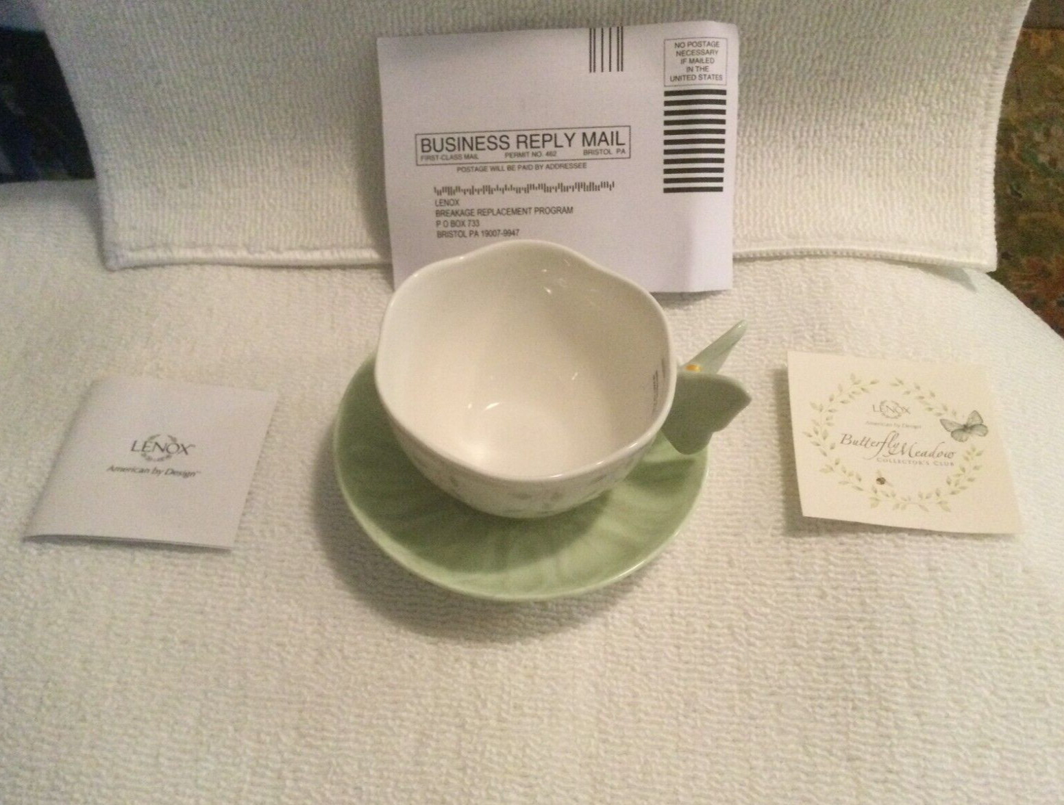 (2) Lenox Teacup Butterfly Meadow Handle Coffee Cup Mug w/ a Bumble Bee