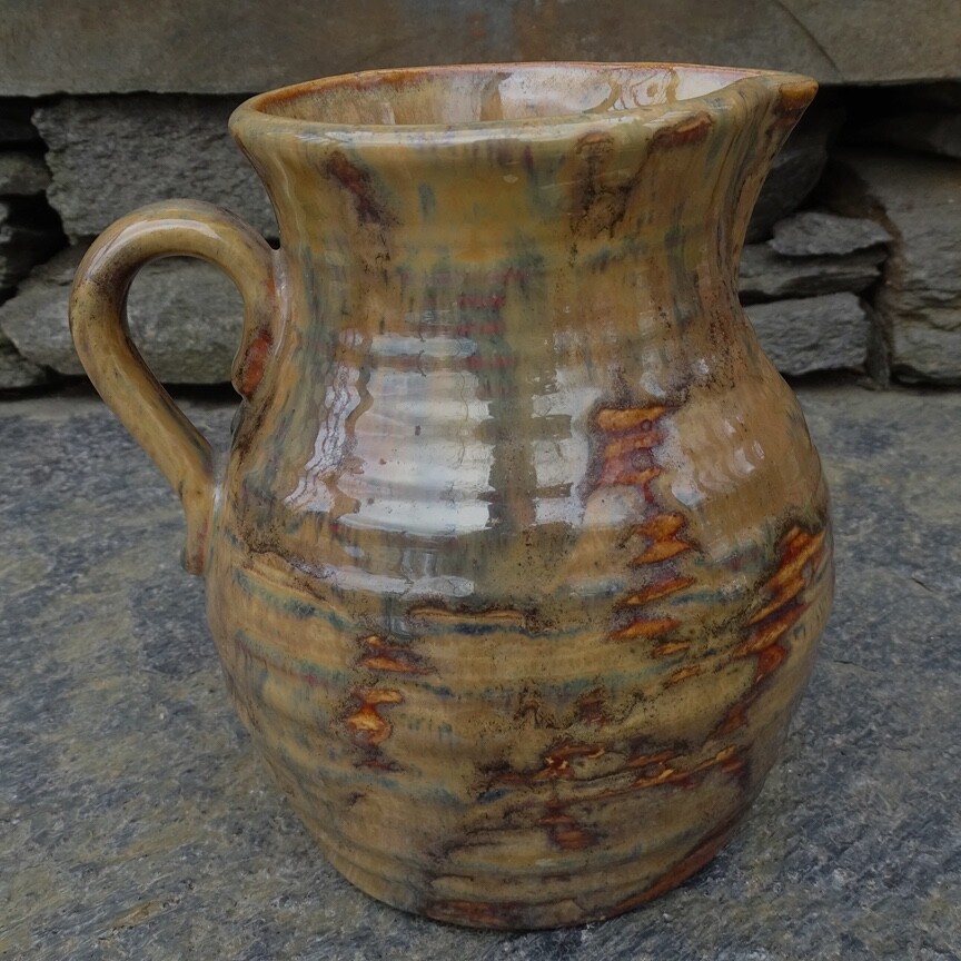 Antique Fulper Art Pottery Pitcher Rustic Earth Tones Colonial Ware Drip Glaze
