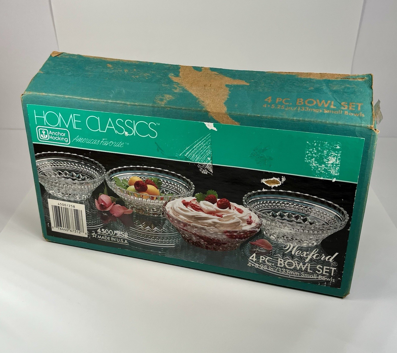 Set Of 4 Vtg Anchor Hocking Wexford Diamond Clear Glass Berry Dessert Bowls Box
