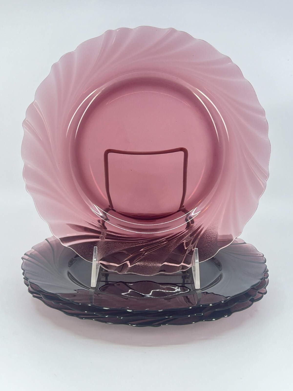 Set of 4 Bormioli Rocco Duralex Amethyst Purple Swirl Dinner Plates France 9″D