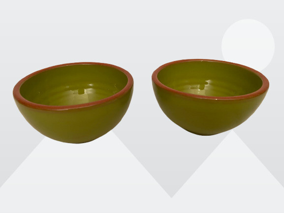 BF Pair Mini Olive Green 3.5″ Clay Stoneware Bowl Cups