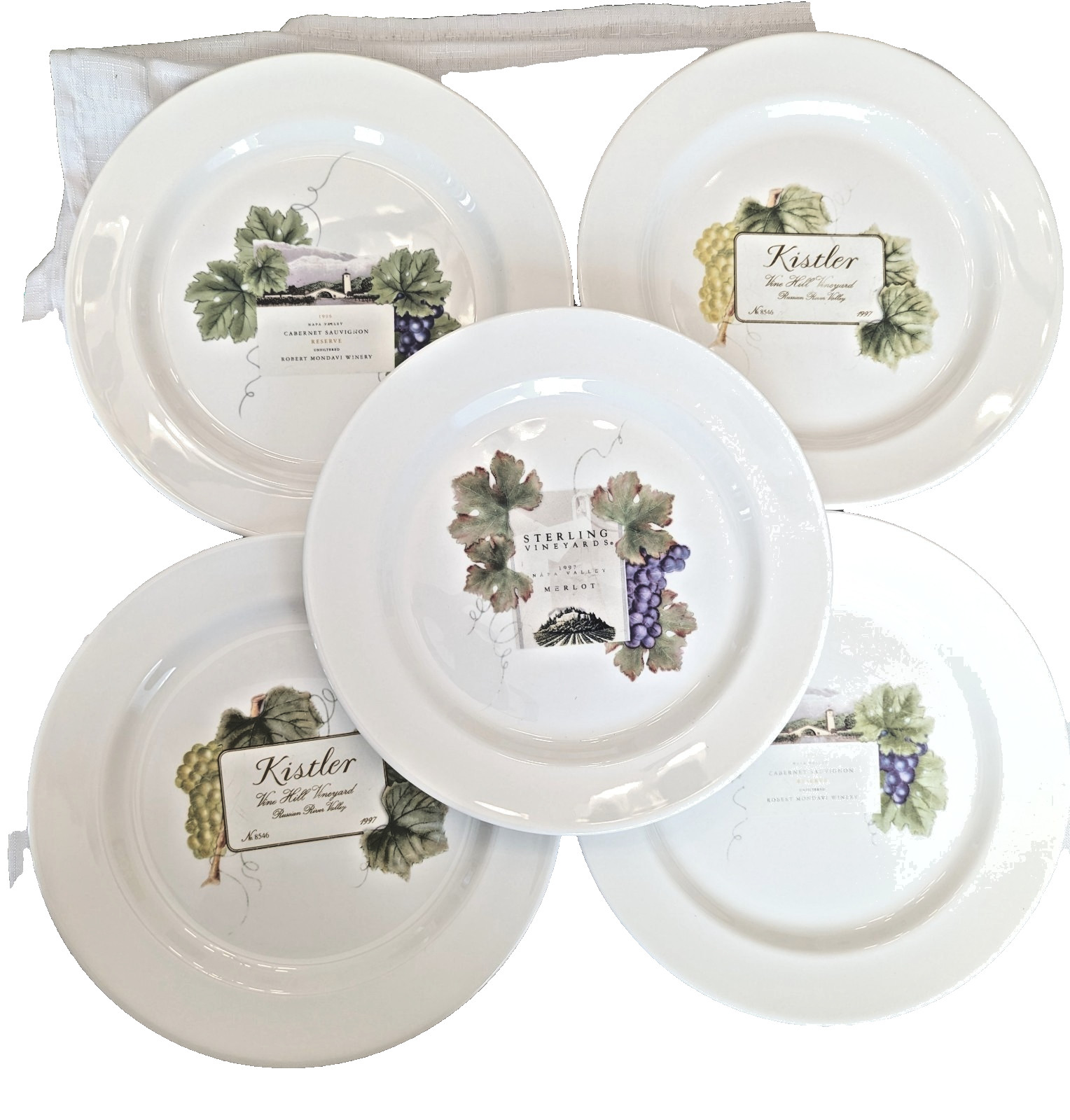 *5* Wedgwood Grand Gourmet Vintage Collection Wine Theme 10″ Dinner Plates 1999
