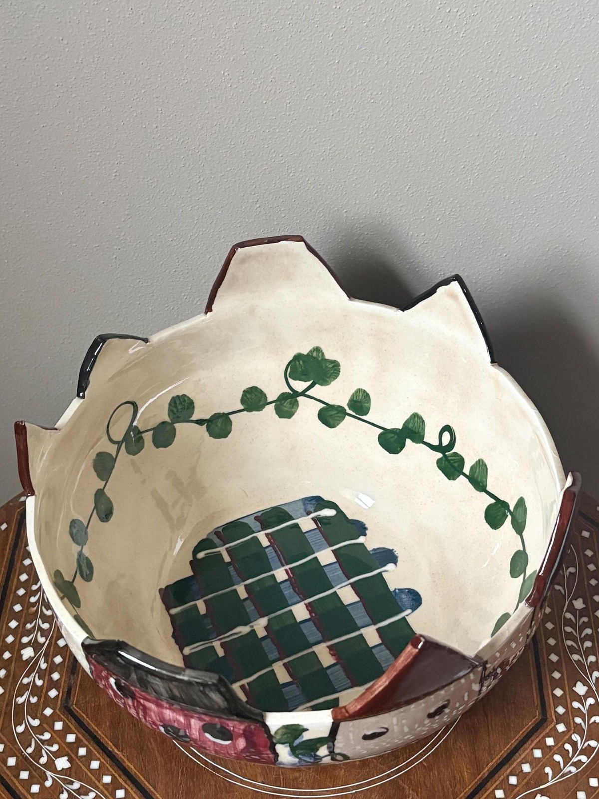 Vintage 1997 Expressly Yours Large Ceramic Serving Bowl Birdhouses