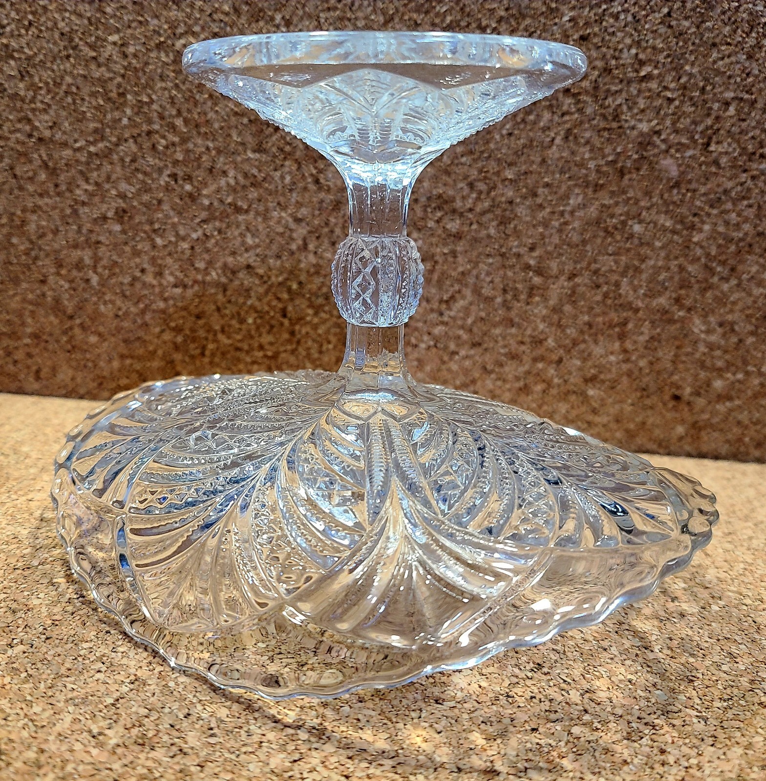 Vtg Bryce Higbee Clear Glass Palm Leaf Bon Bon Candy Serving Pedestel Dish Bowl
