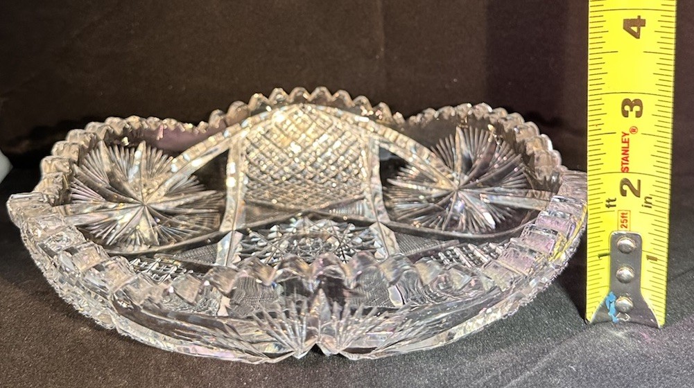 Antique American Brilliant Cut Glass Crystal Dish 8” Wide Low Serving Bowl EUC