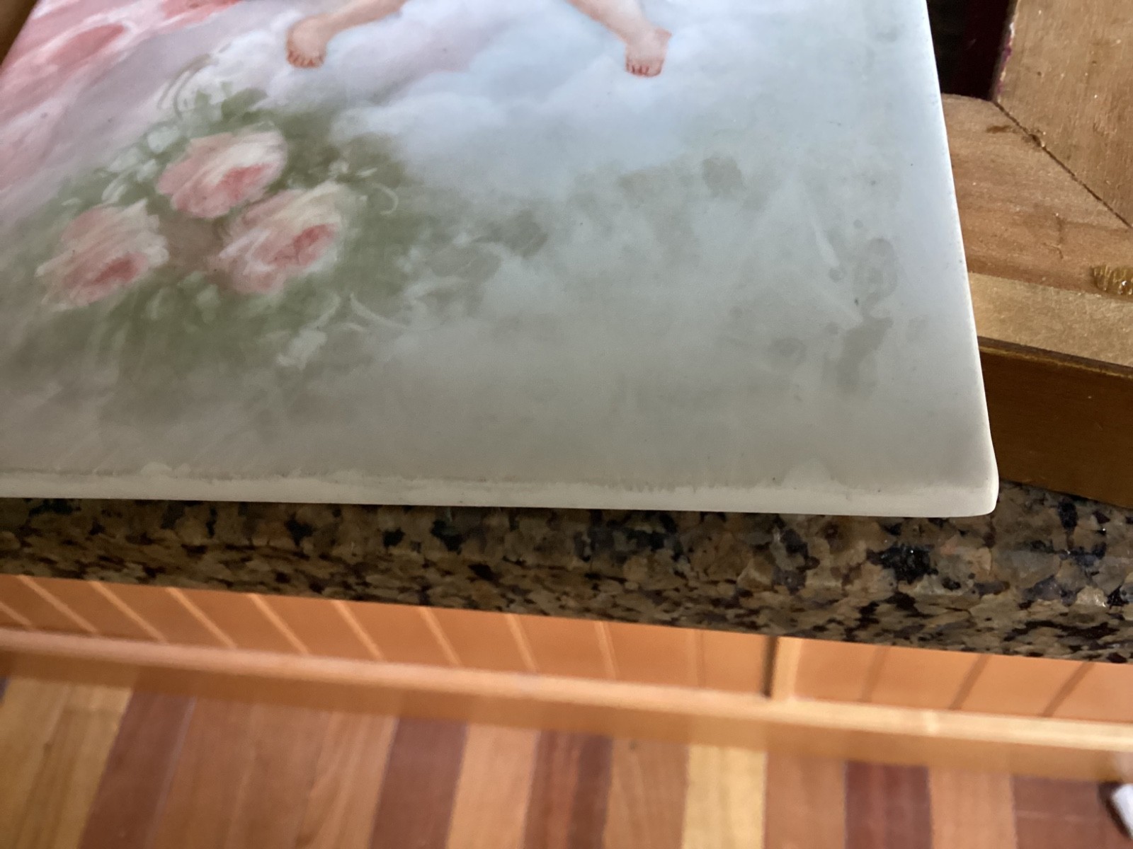 Antique 14×6” T&V Limoges HandPainted Porcelain Tile Plaque Artist Signed Cherub
