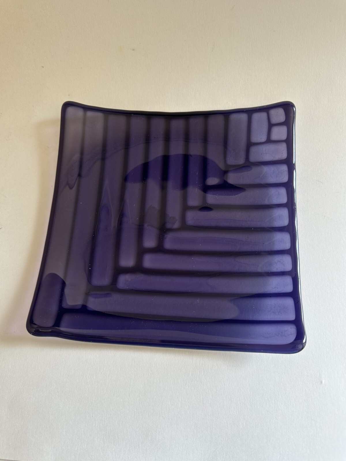 Fused Glass Art Plate Square 8”x8” Abstract Contemporary Modern Amethyst Purple