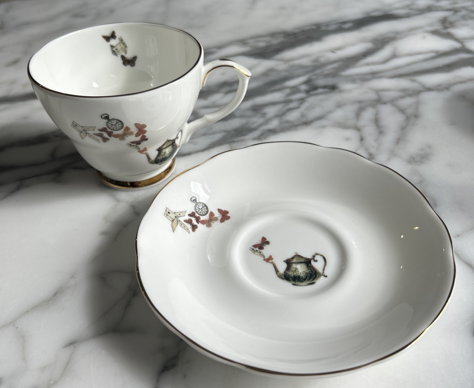 Ali Miller UK Alice In Wonderland Breakfast Dessert Cup/Saucer & Cake Plate Trio