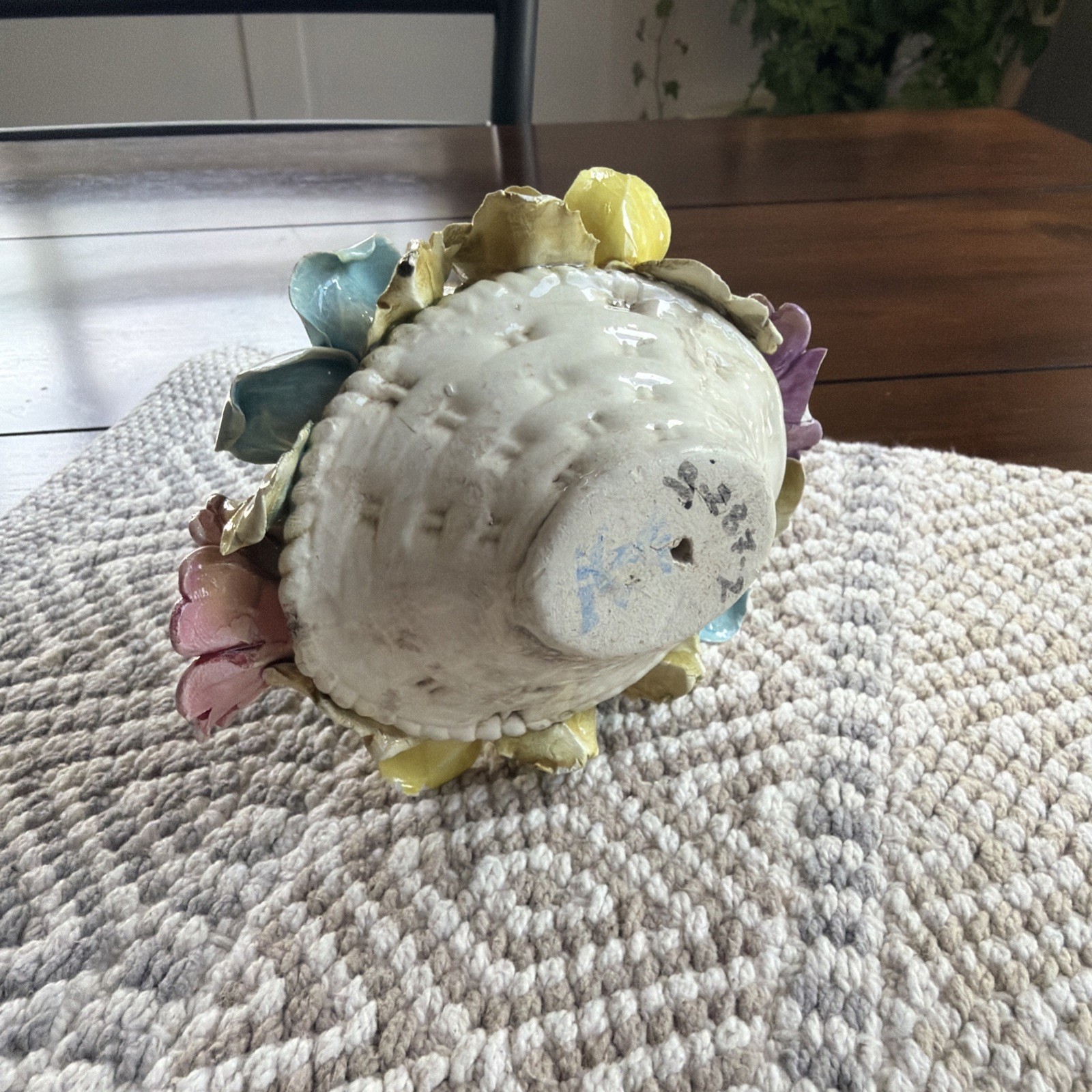 Vintage Italian Capodimonte Basket of Assorted Colorful Flowers Small Chip