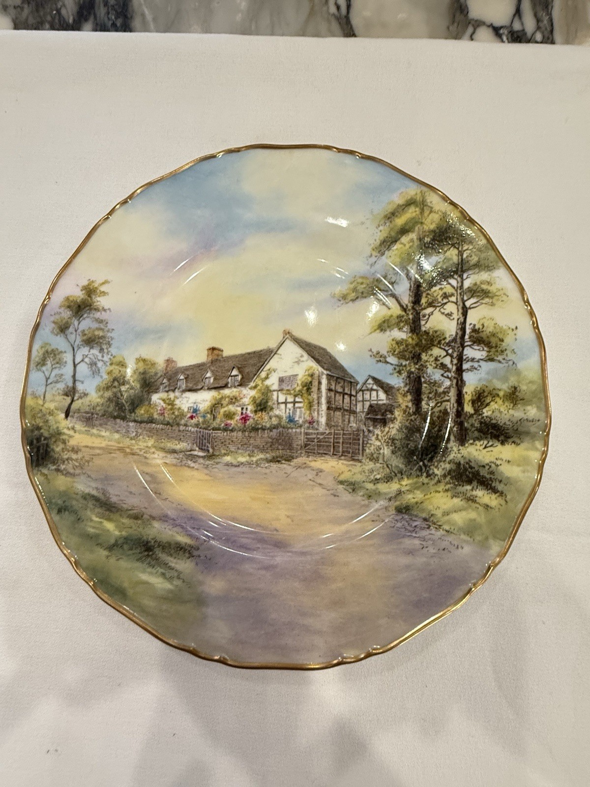 Pristine 1952 Royal Worcester Mary Arden House Cabinet Plate Sign J. Smith 10.5″