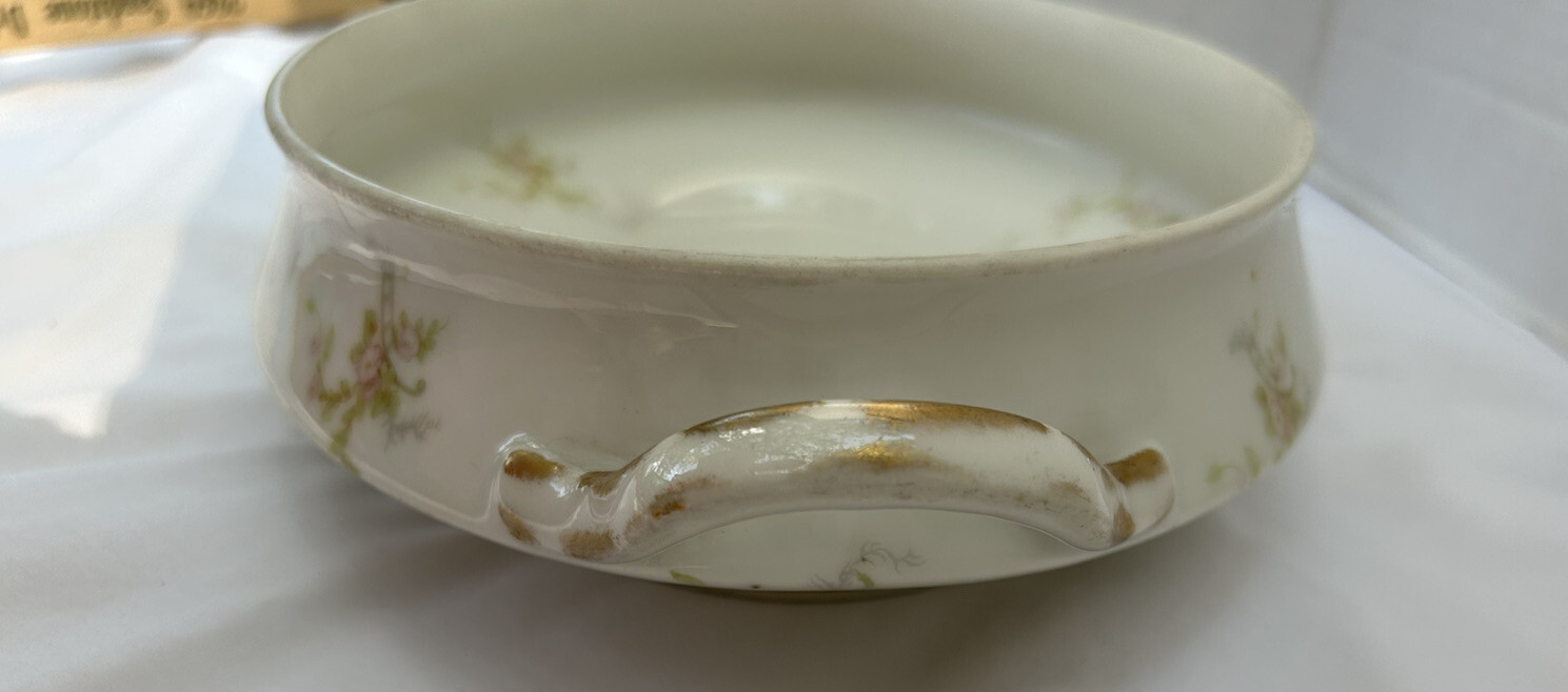Antique Theodore Haviland Limoges France Pink Flowers Oval Serving Bowl 11 in