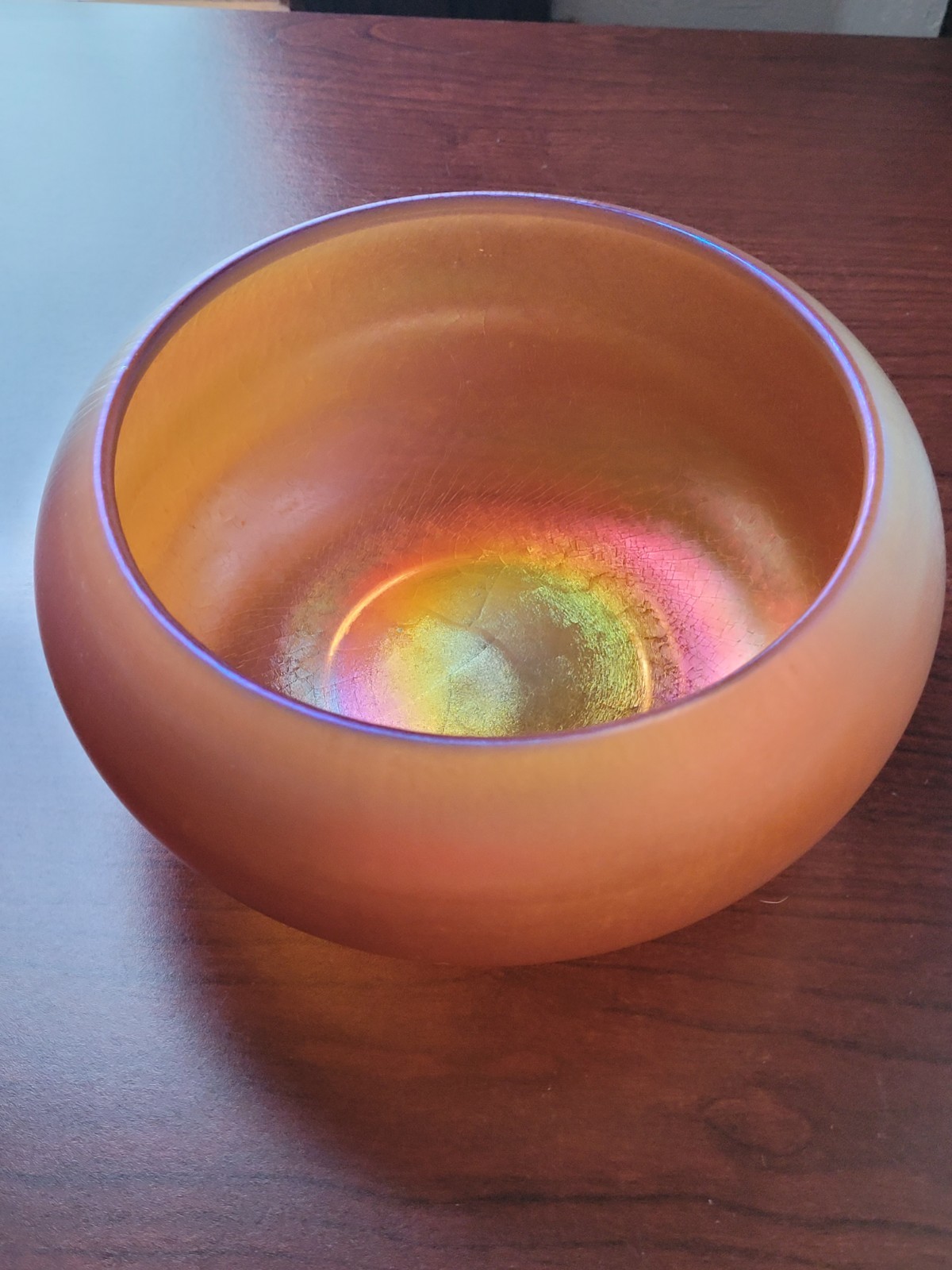 Stretch Art Glass Marigold Imperial Jewels Cupped Top Bowl Iron Cross Signed