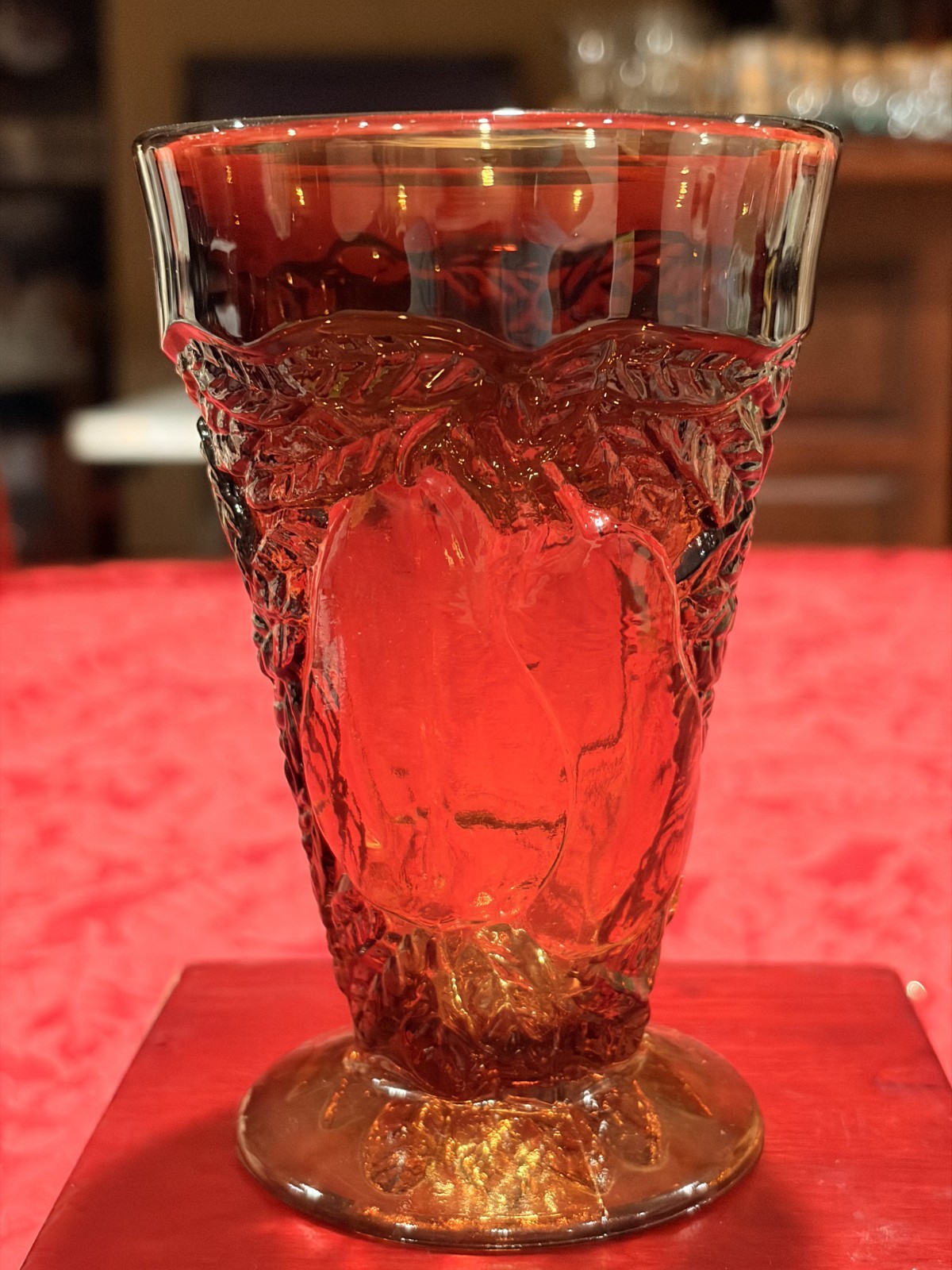 Vtg Tiara Indiana Glass Sweet Pear Burnt Honey Ambrina Pitcher & Glass 5 pc Glow