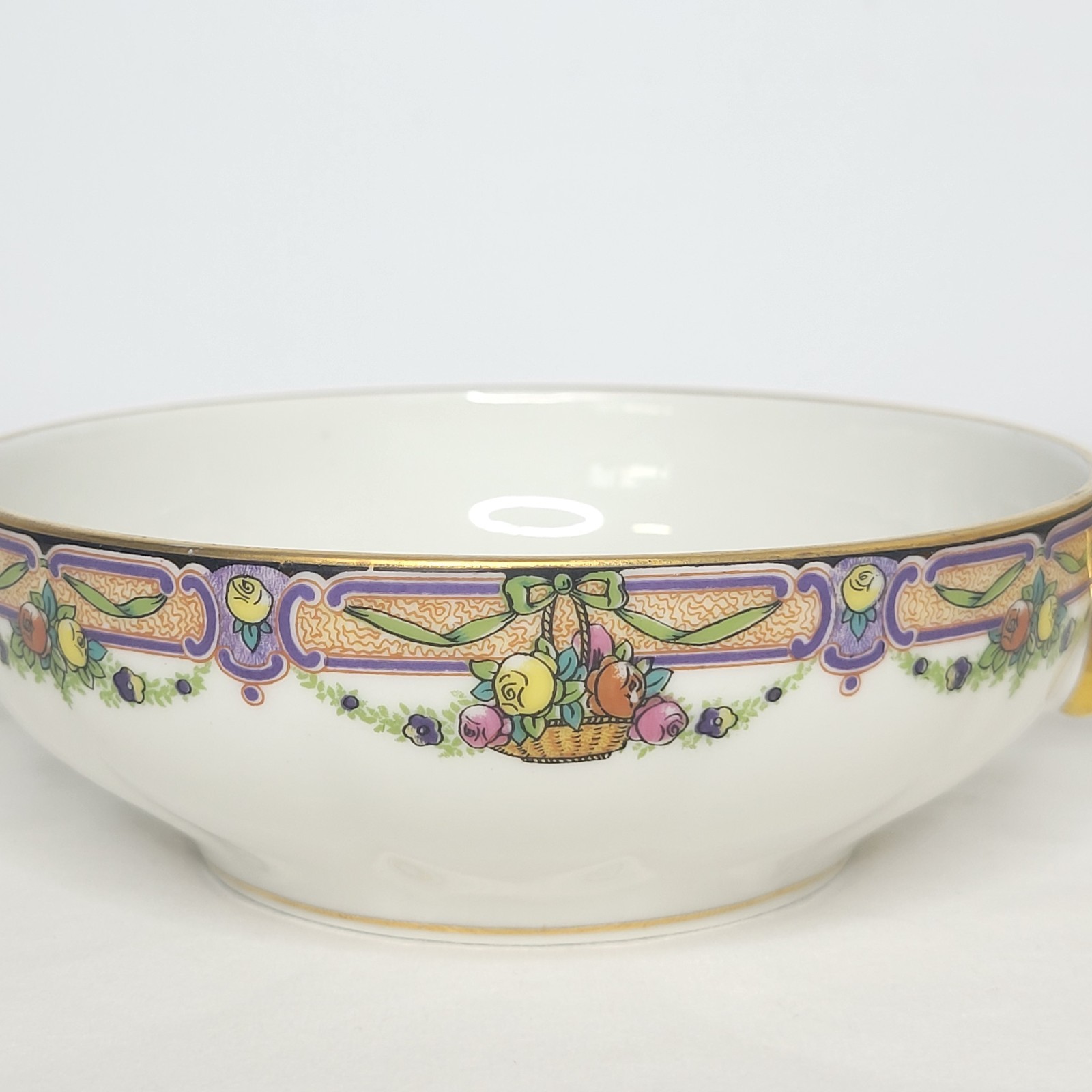 Set of 6 WG & Co Limoges France Floral Porcelain Cream Soup Bowls and Saucers