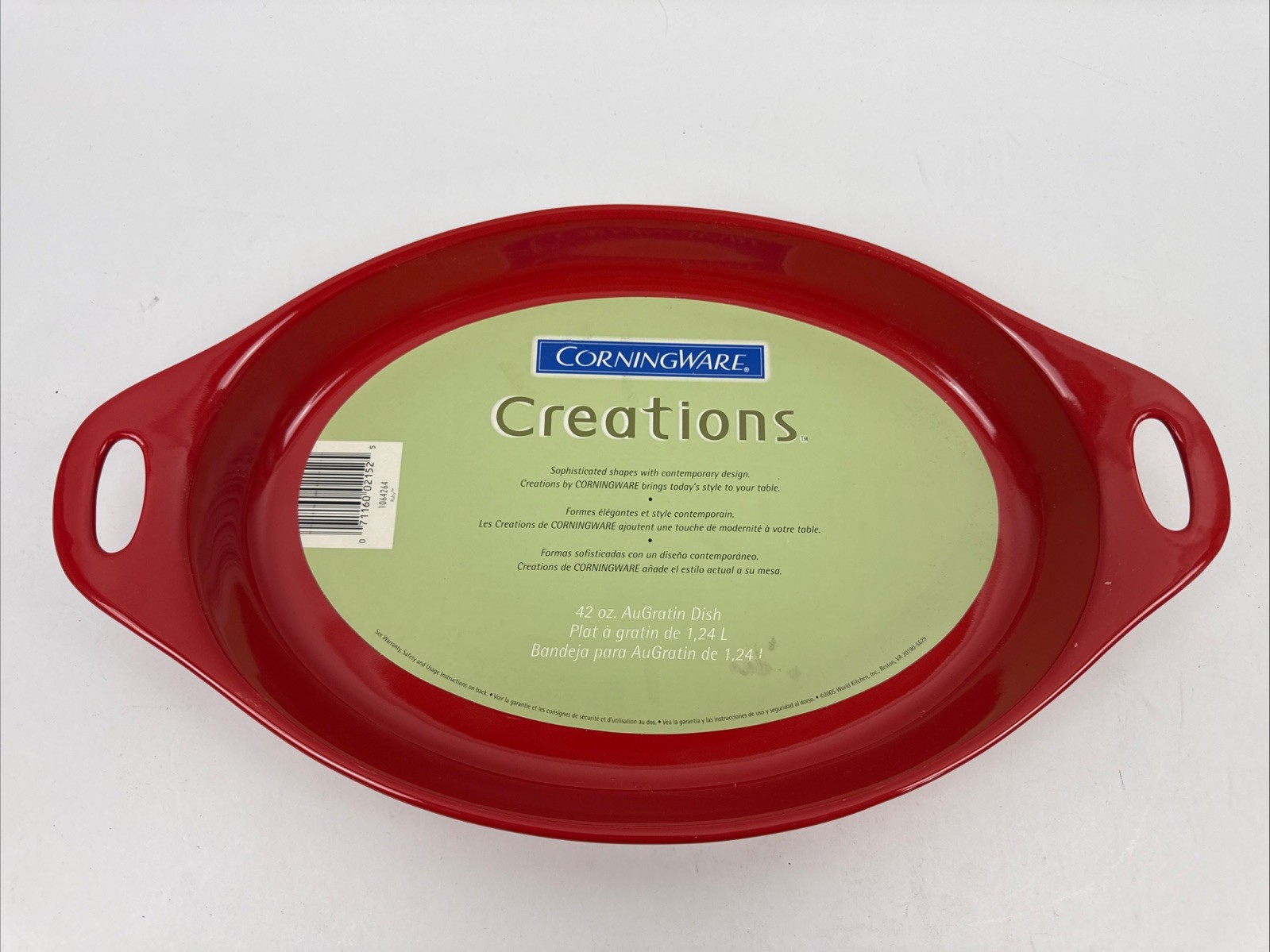 NWT NEW 1 Corning Creations Red Stoneware AU GRATIN Dish 42 OZ Large