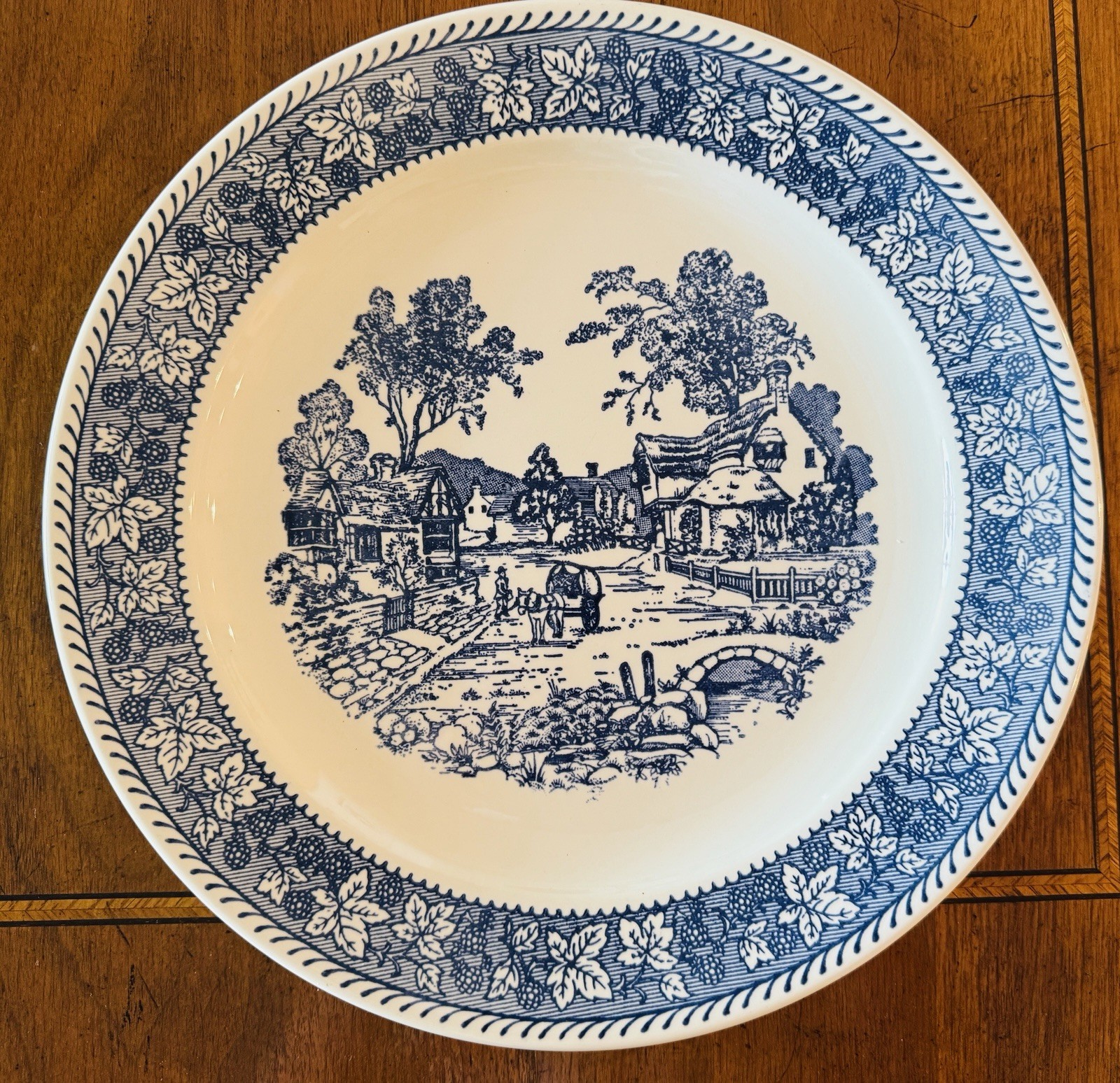 12″ Chop Plate (Round Platter) Shakespeare Country Blue Leaves by HOMER LAUGHLIN