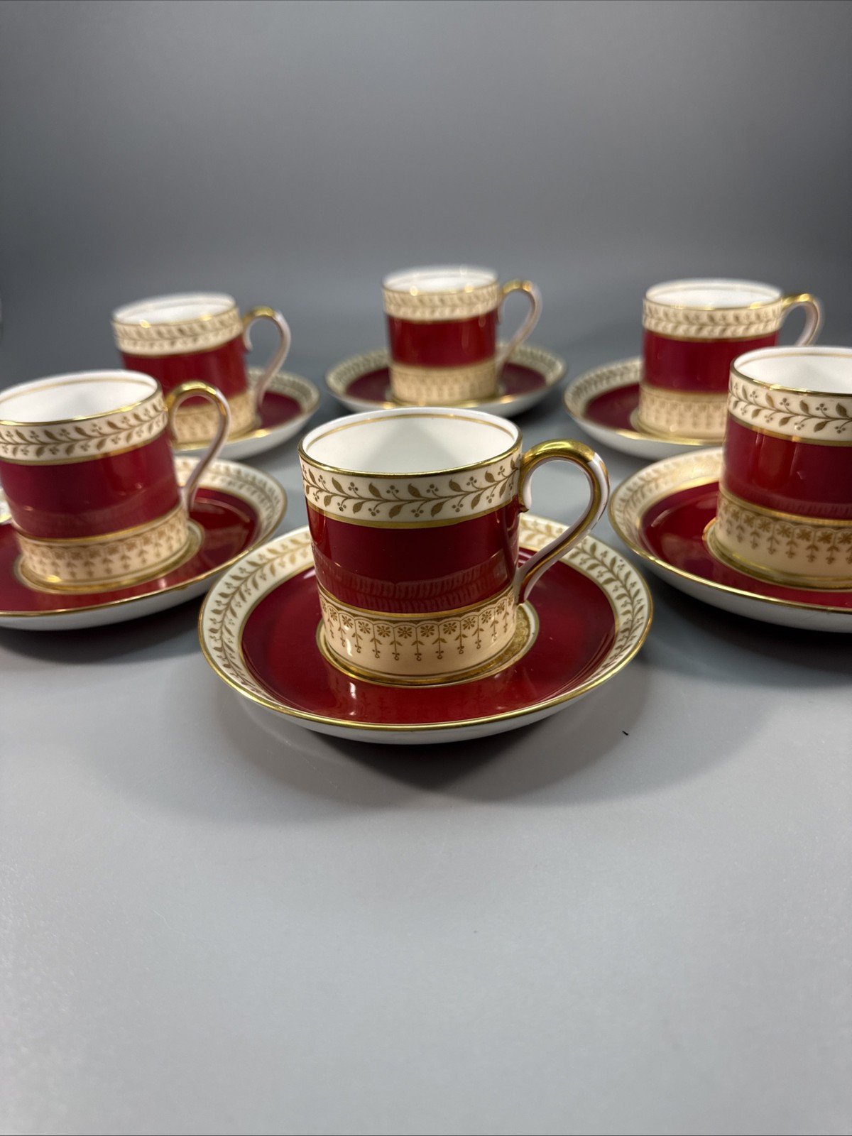 Set-6 Royal Staffordshire Demitasse Cup & Saucer Sets Burgundy Gold A15242