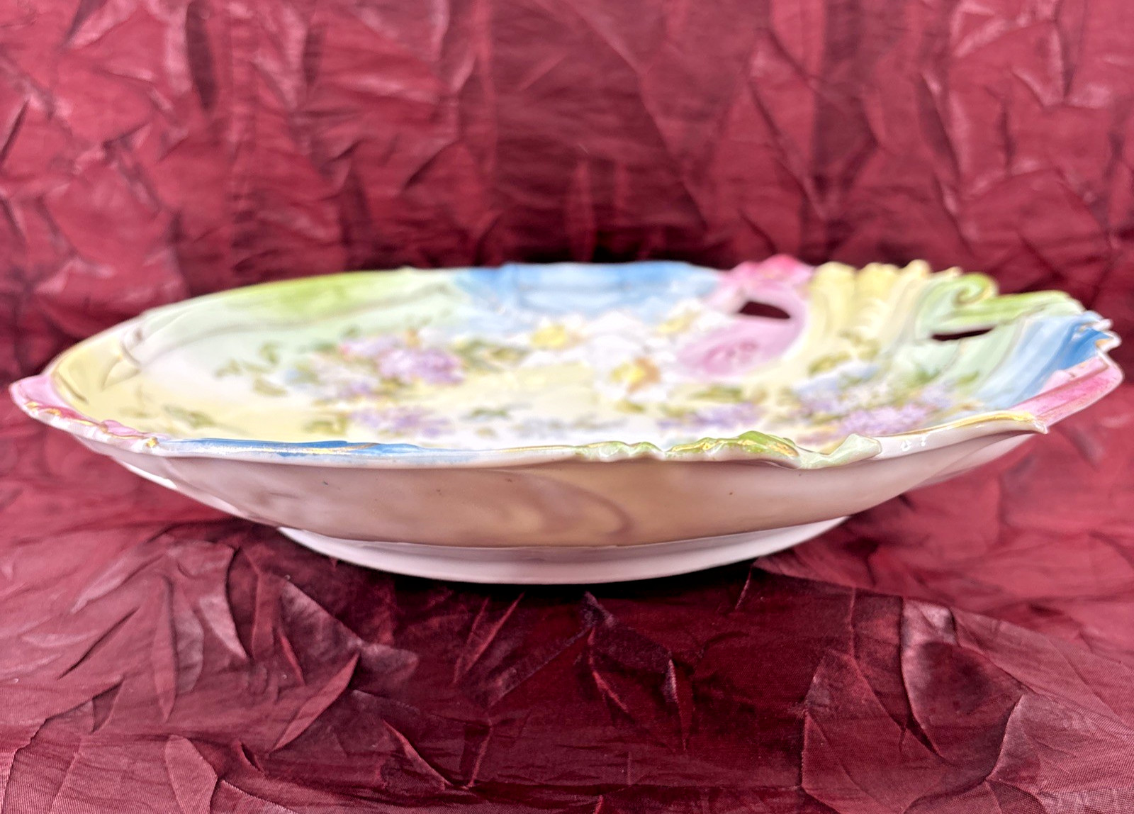 RS Prussia Harvest Mold Porcelain Plate Intricate Cut Outs Swirls Hand Painted