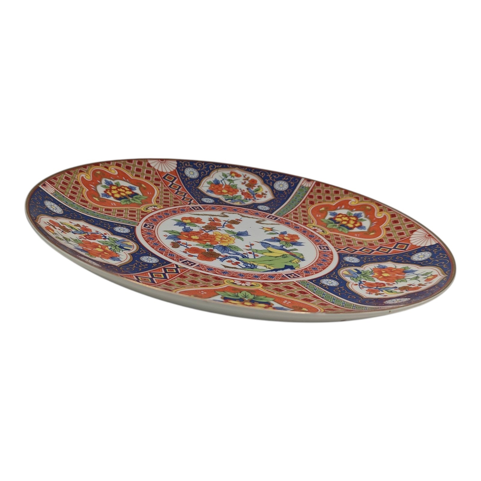 Heygill Imari Rust Blue Green Gold Trim Chop Round Plate Floral Bird