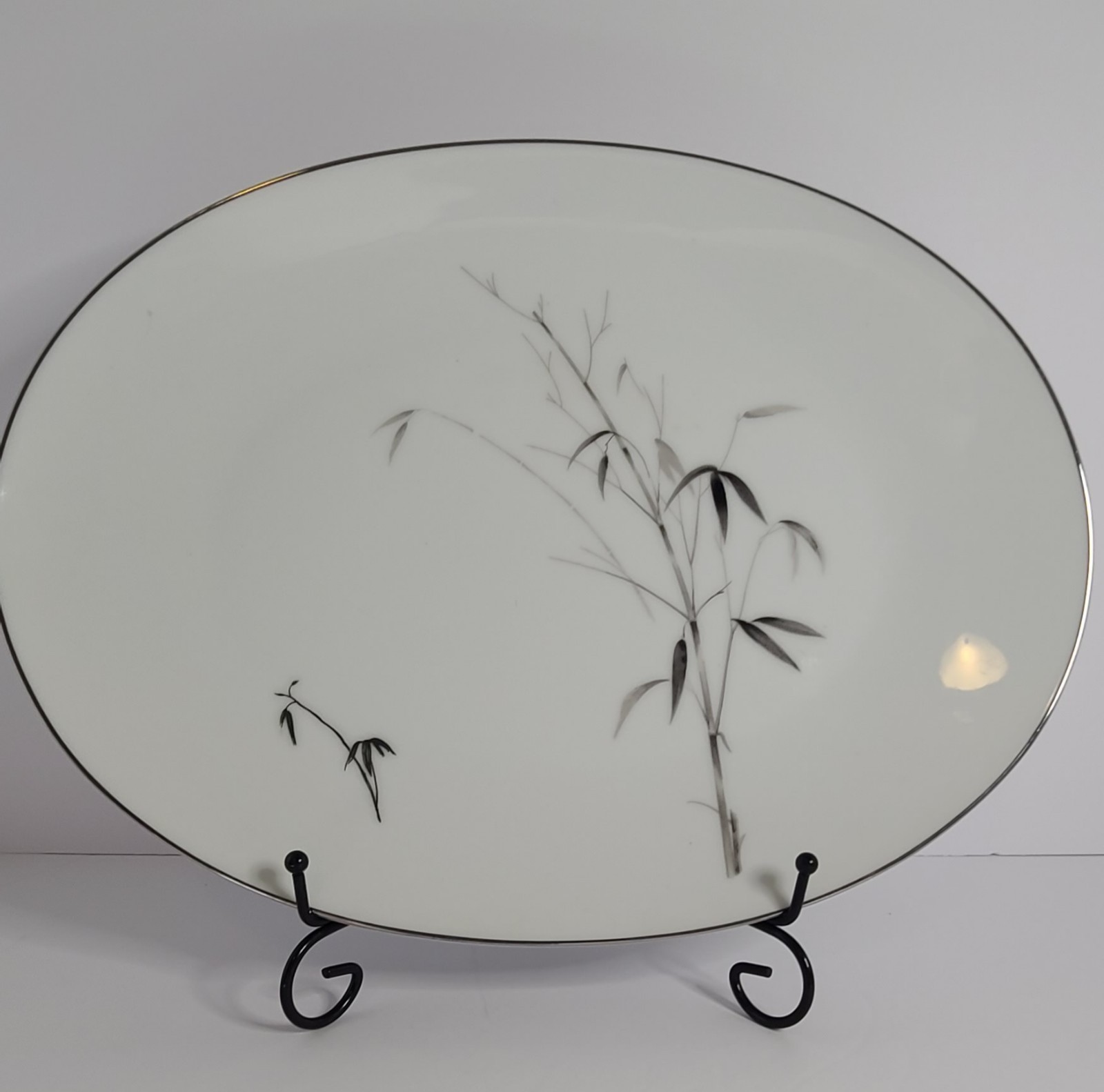 Sango Japan Bamboo Knight Fine China Platinum Band Serving Platter 11×14 Vintage