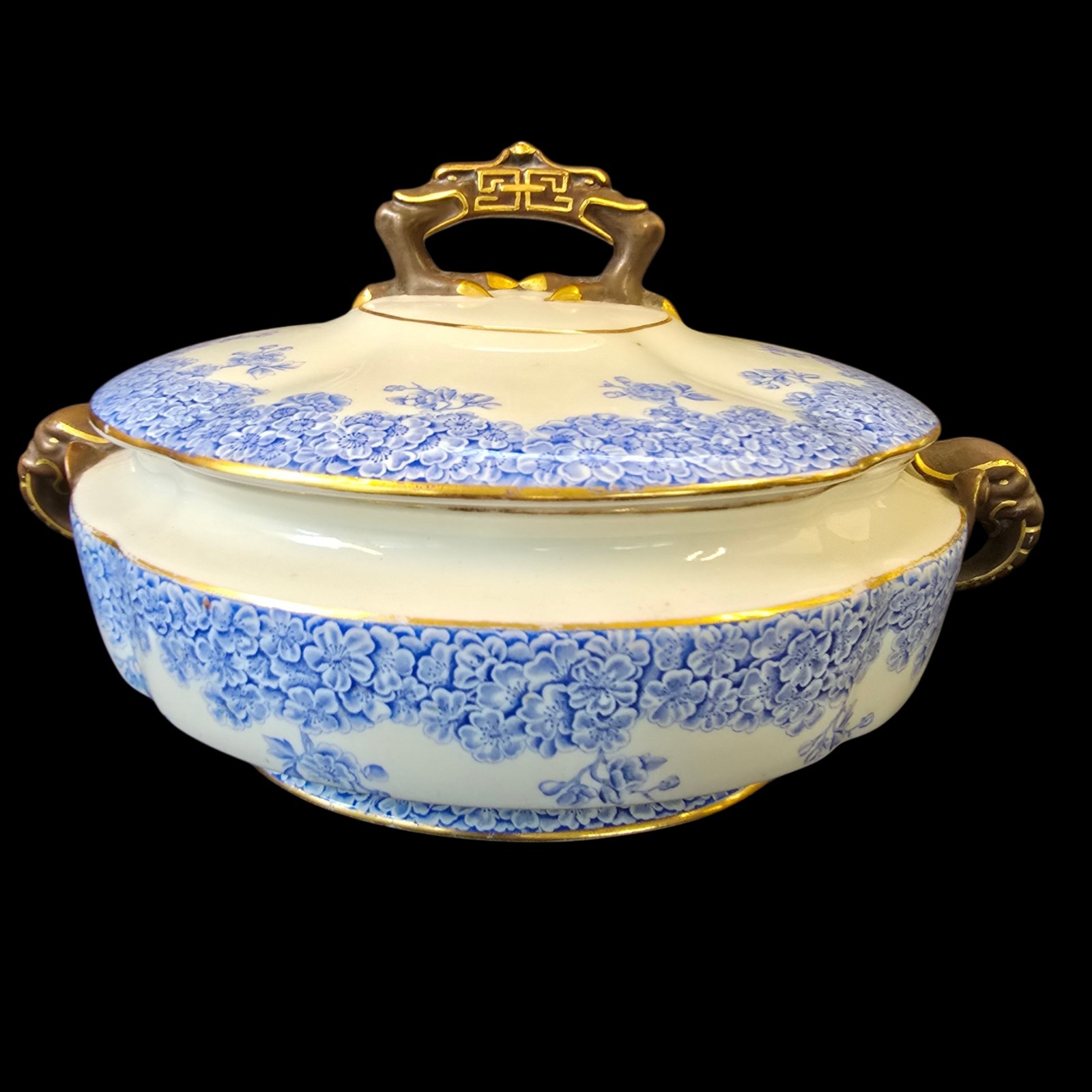 Early Royal Worcester Covered dish Oriental Style Elephand Head Handles Ovington