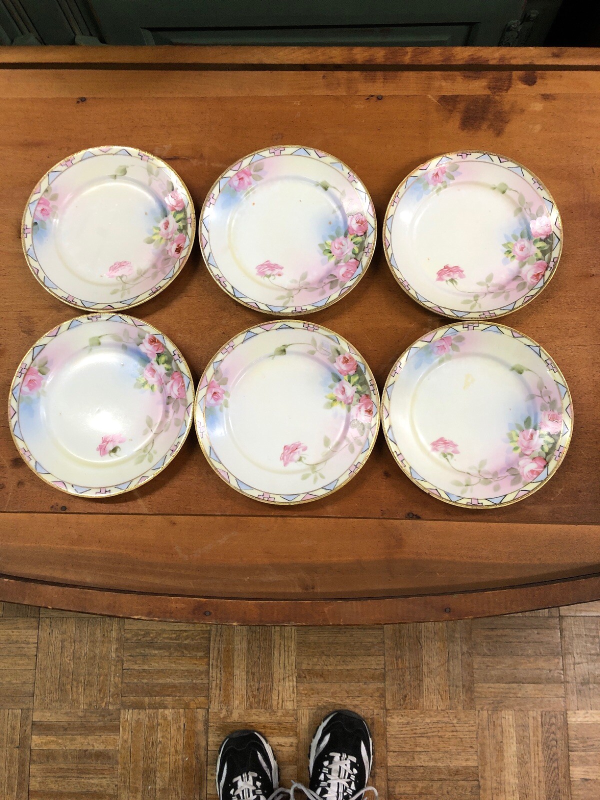 Vintage Antique Nippon Gold Rose floral Dessert Appetizer Plates plate set 6