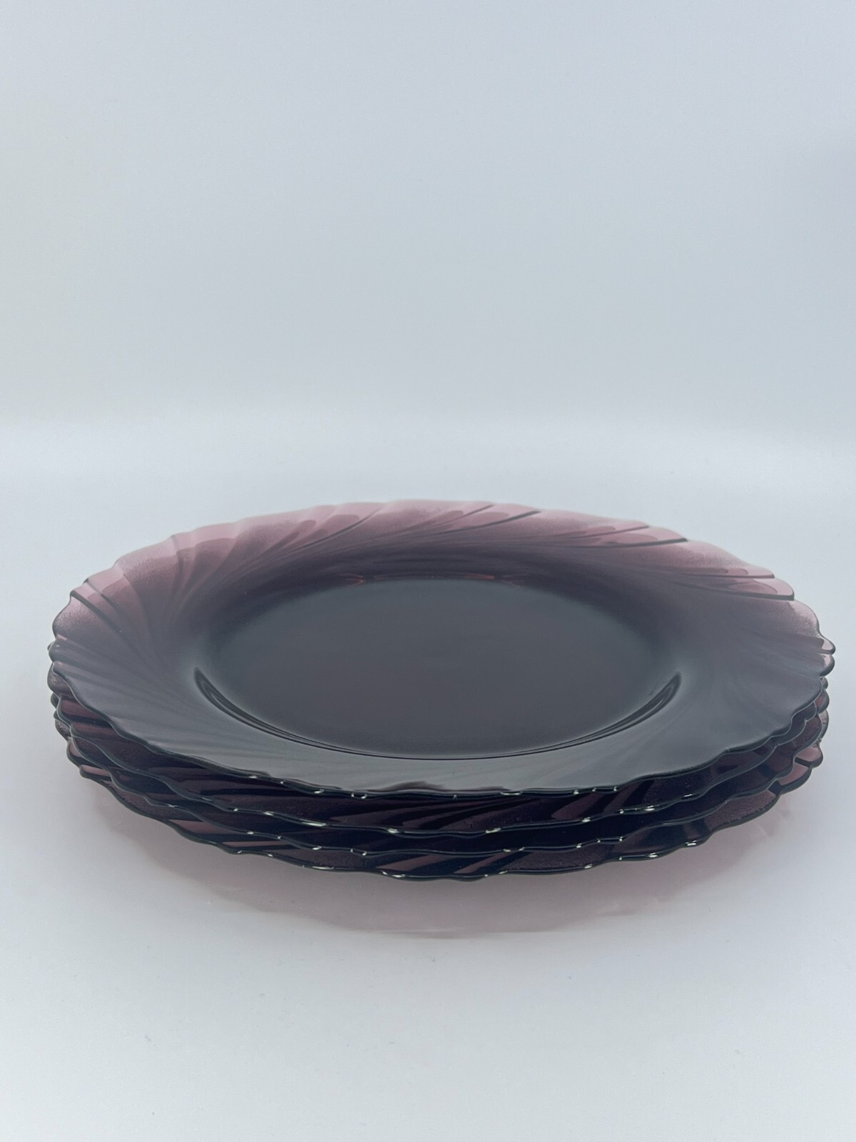 Set of 4 Bormioli Rocco Duralex Amethyst Purple Swirl Dinner Plates France 9″D