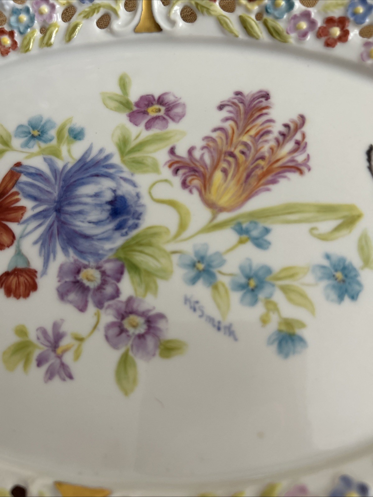 Vintage Gold Trim Hand Painted Floral Plate -Signed – Used