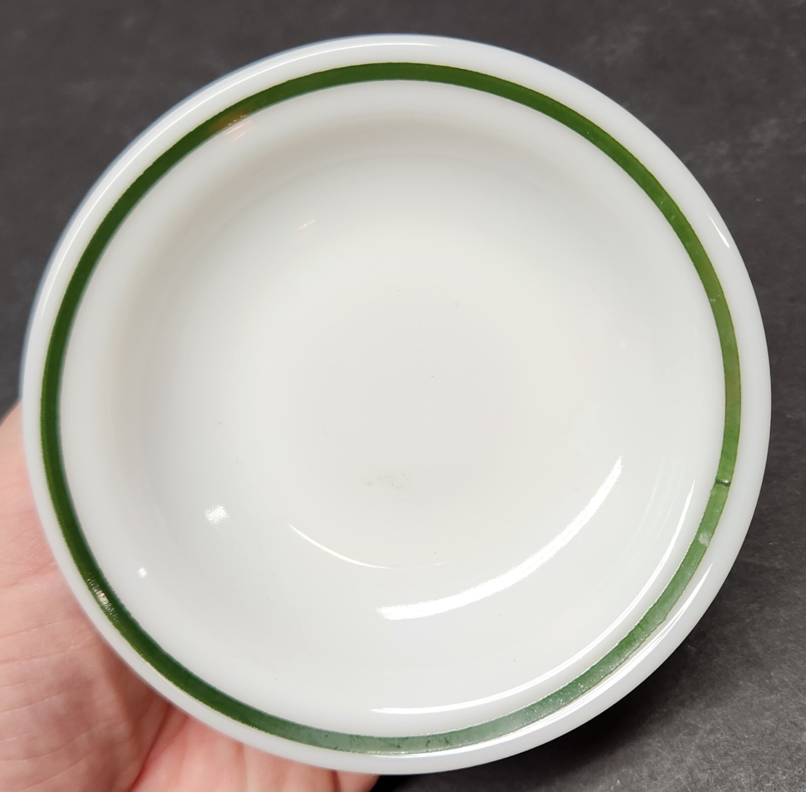 4 Pyrex Double Tough White w/Green Stripe Fruit/Berry Bowls Corning Ware