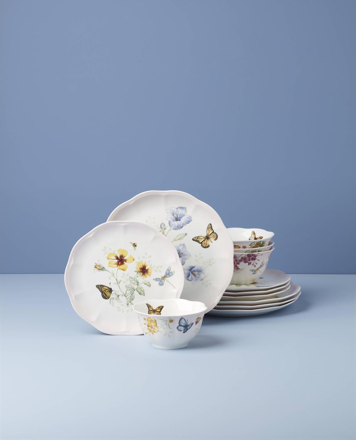 Butterfly Meadow Pink 12-Piece Dinnerware Set, Service for 4, Porcelain
