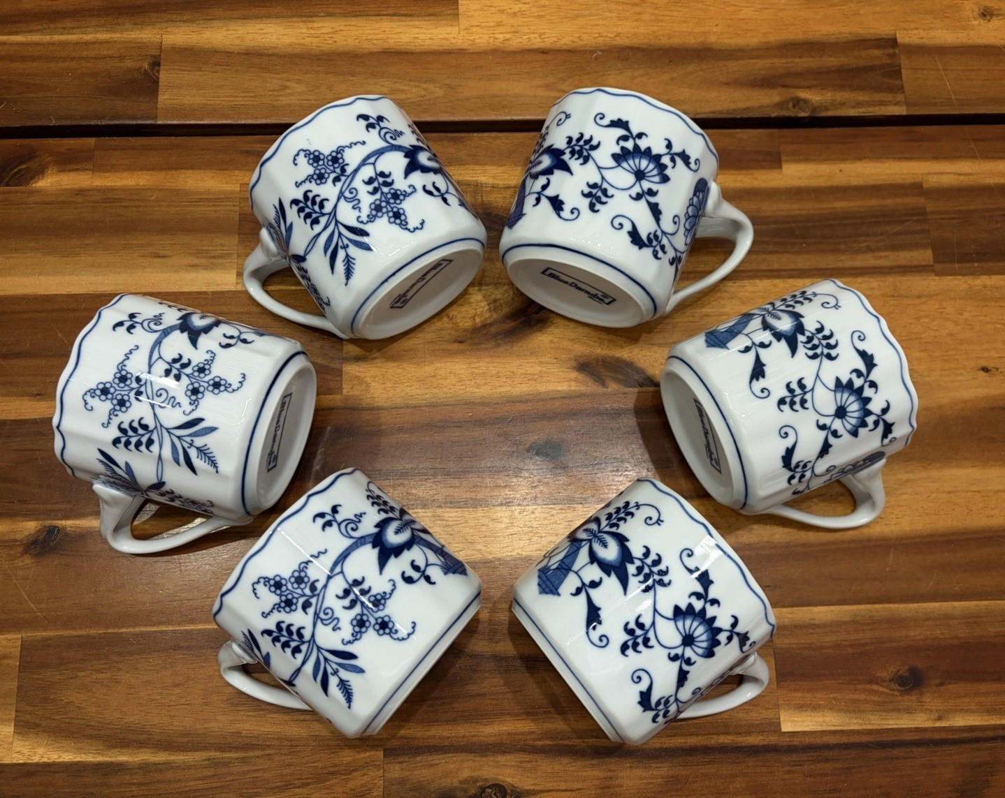 6pc VTG Blue Danube Blue & White Asian Peonies Asters Floral – Japan Excellent!