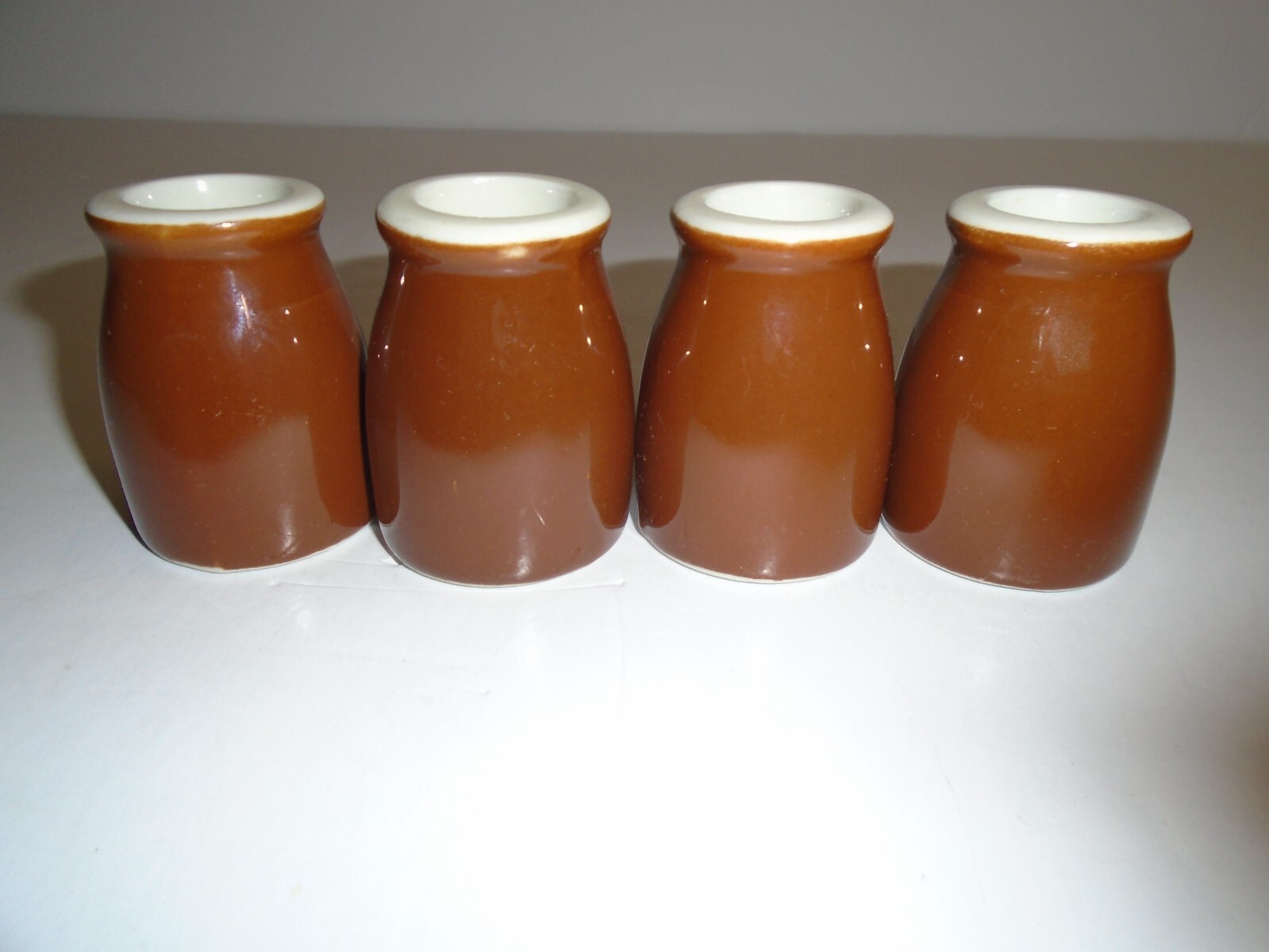 Vintage “HALL” RESTAURANT CREAMERS – Brown Barrel – Matched Set of (4) – NOS