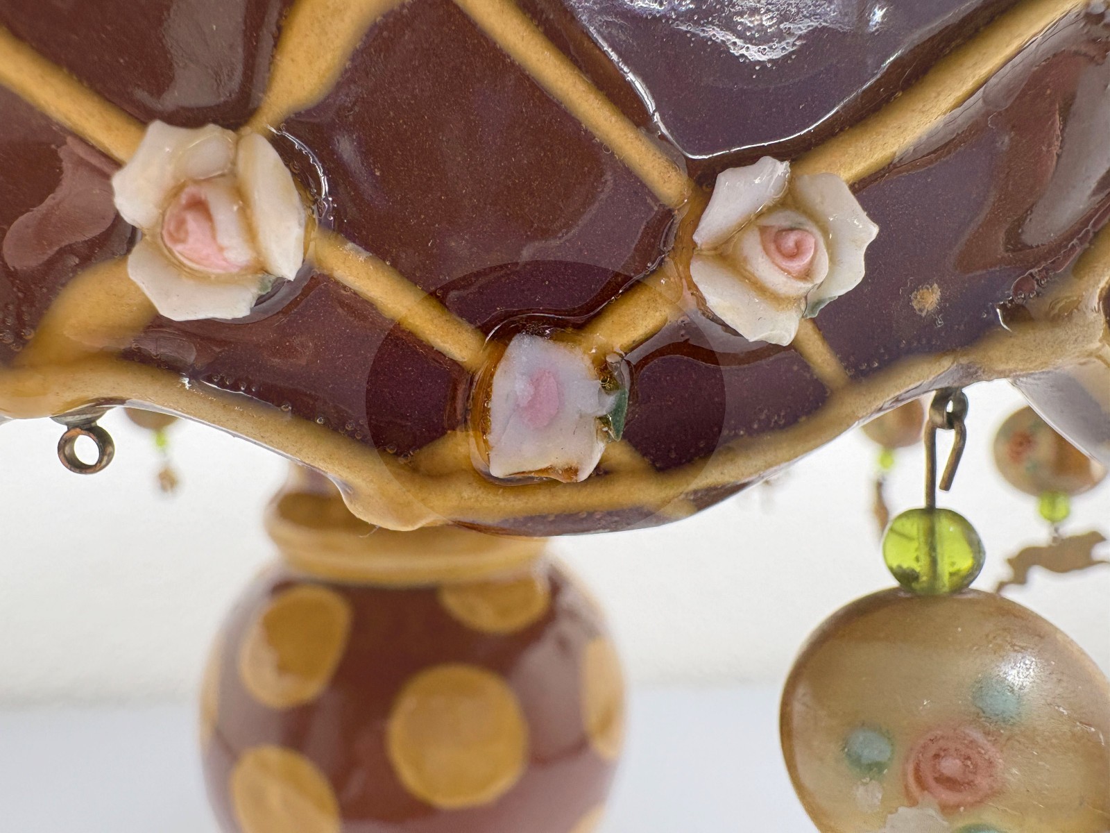 Mackenzie Childs Vintage Wittika Peanut Cake Stand Gold Animal Charms Roses