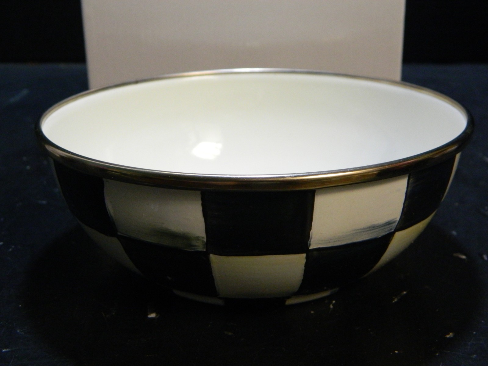Mackenzie Childs Courtly Check Enameled Round Bowl 2.13″ x 5.94″ x 5.94″ NIB