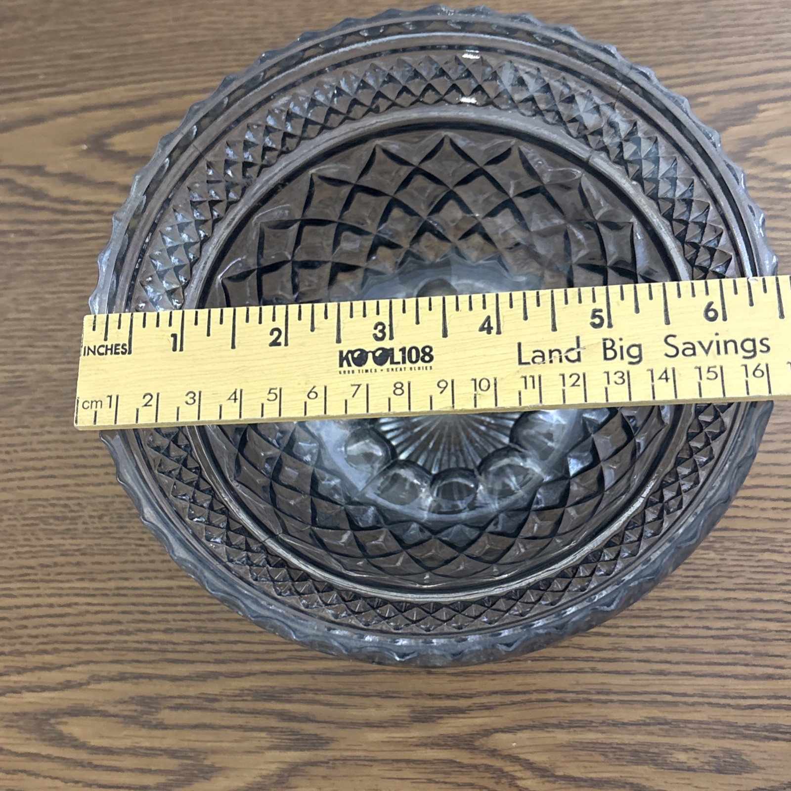 VTG Anchor Hocking Wexford 7.5” Diamond Smoky Gray Iridescent Candy Dish
