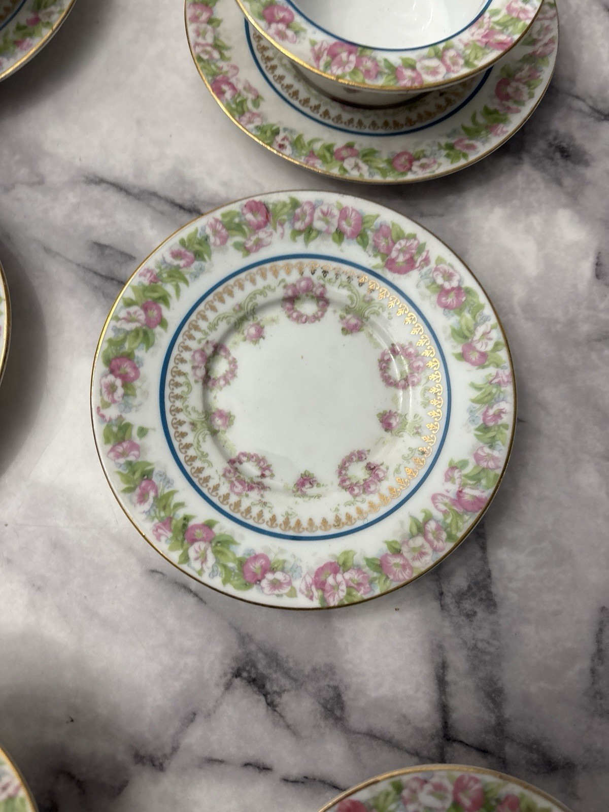 Antique IMPERIAL CHINA AUSTRIA Pink Rose Ramekin & Underplate Set 12 Piece Set
