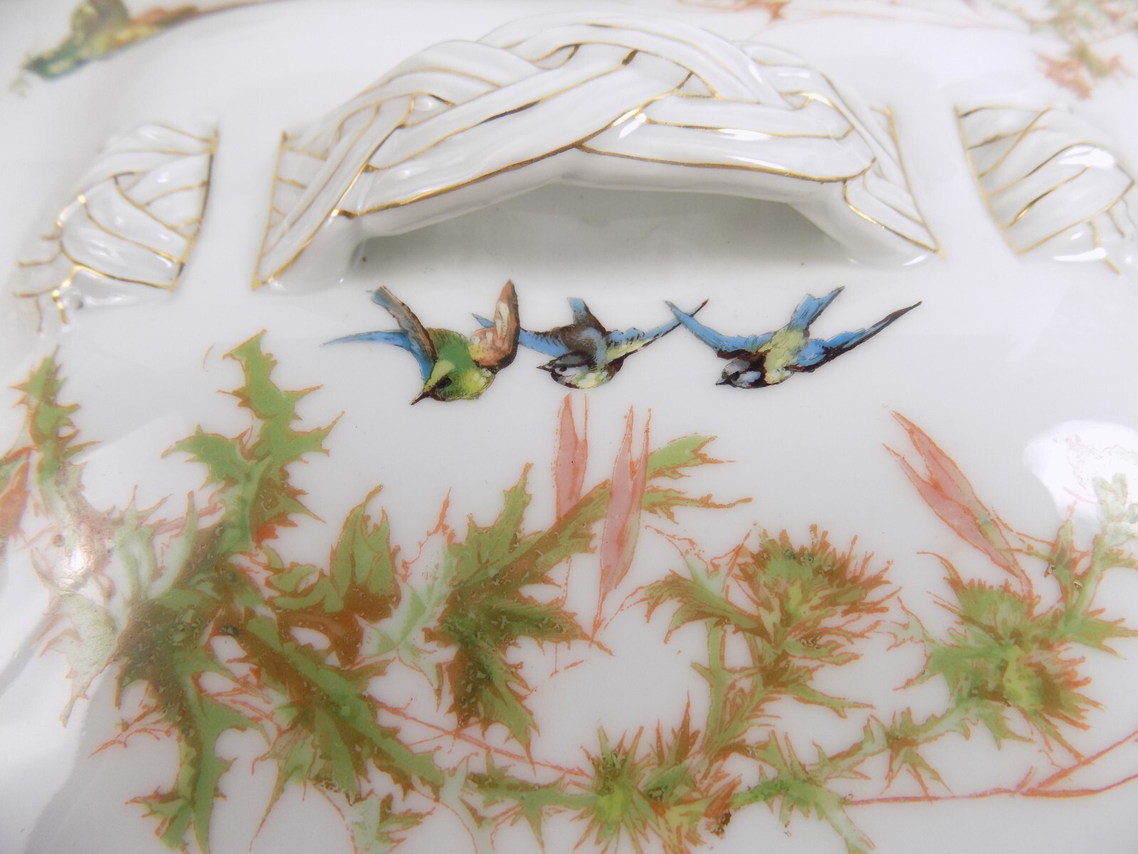 Haviland & Co. Limoges Porcelain Meadow Visitors Tureen Serving Bowl Birds