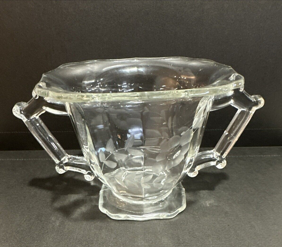 Floral Frosted Pressed Clear Glass Paneled Creamer Vintage